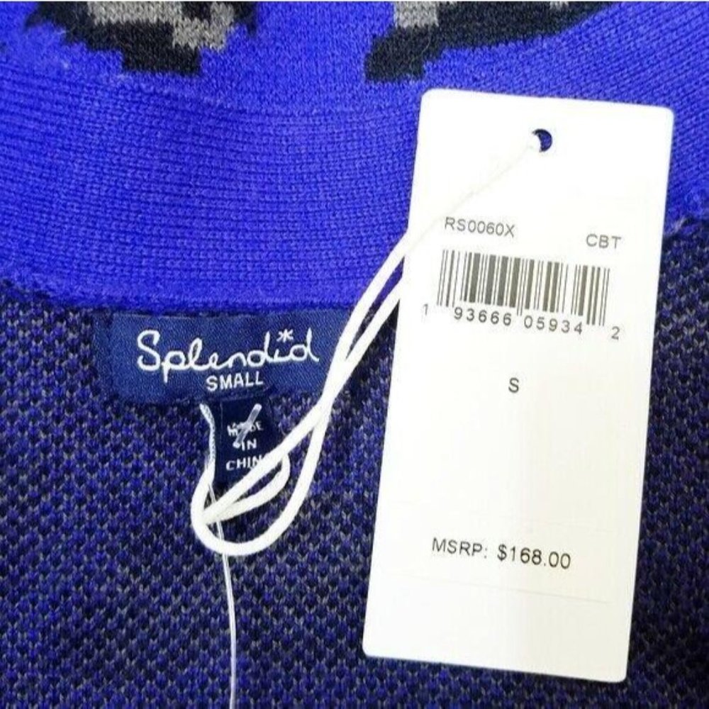 Splendid | NWT Womens Size S Blue Grey Leopard Long Cardigan MSRP $168 - Picture 4 of 4